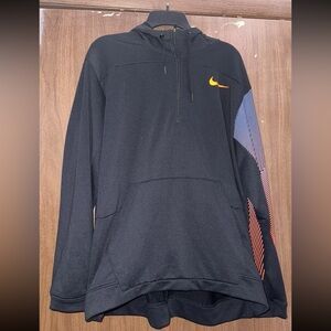 Nike Sportswear Men's Hoodie - Black with Orange and Blue arm decals, Size XL